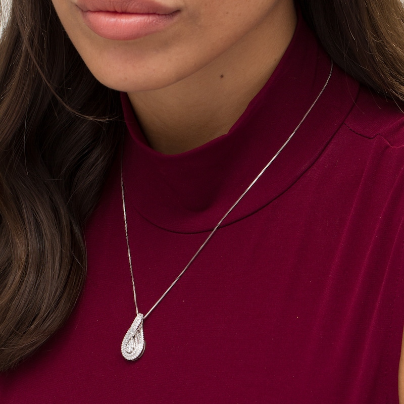 Main Image 2 of 3/4 CT. T.W. Baguette and Round Diamond Teardrop Frame Pendant in 10K White Gold