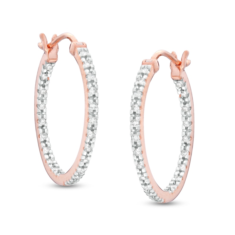 Main Image 1 of 1/4 CT. T.W. Diamond Inside-Out Hoop Earrings in Sterling Silver with 10K Rose Gold Plate