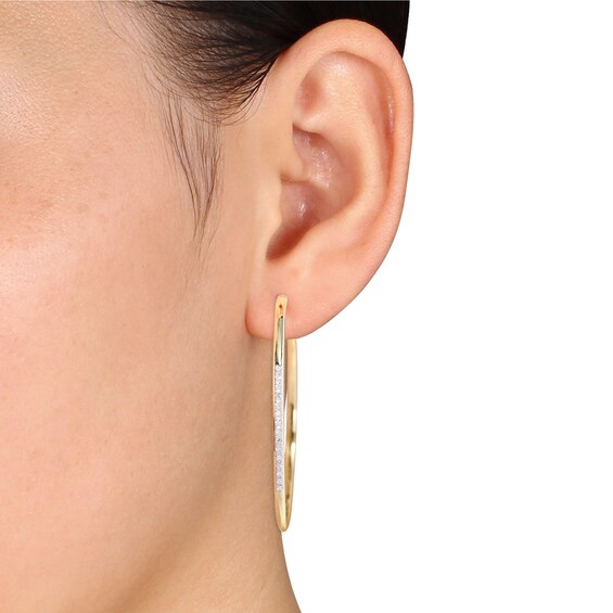 1/6 CT. T.w. Diamond Hoop Earrings in Sterling Silver with Yellow Rhodium Plate