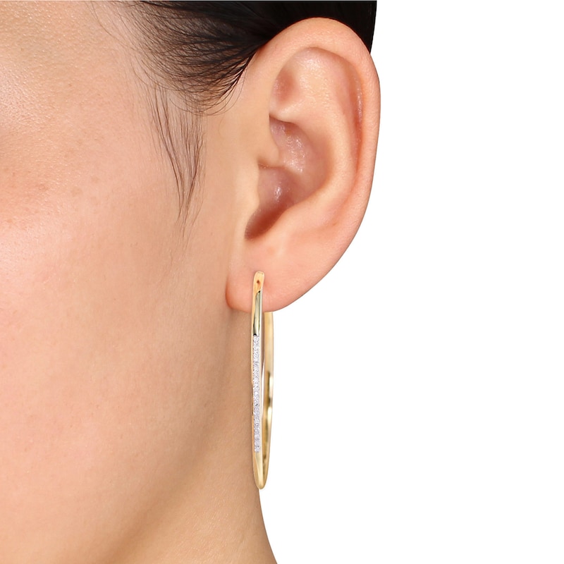 Main Image 2 of 1/6 CT. T.W. Diamond Hoop Earrings in Sterling Silver with Yellow Rhodium Plate