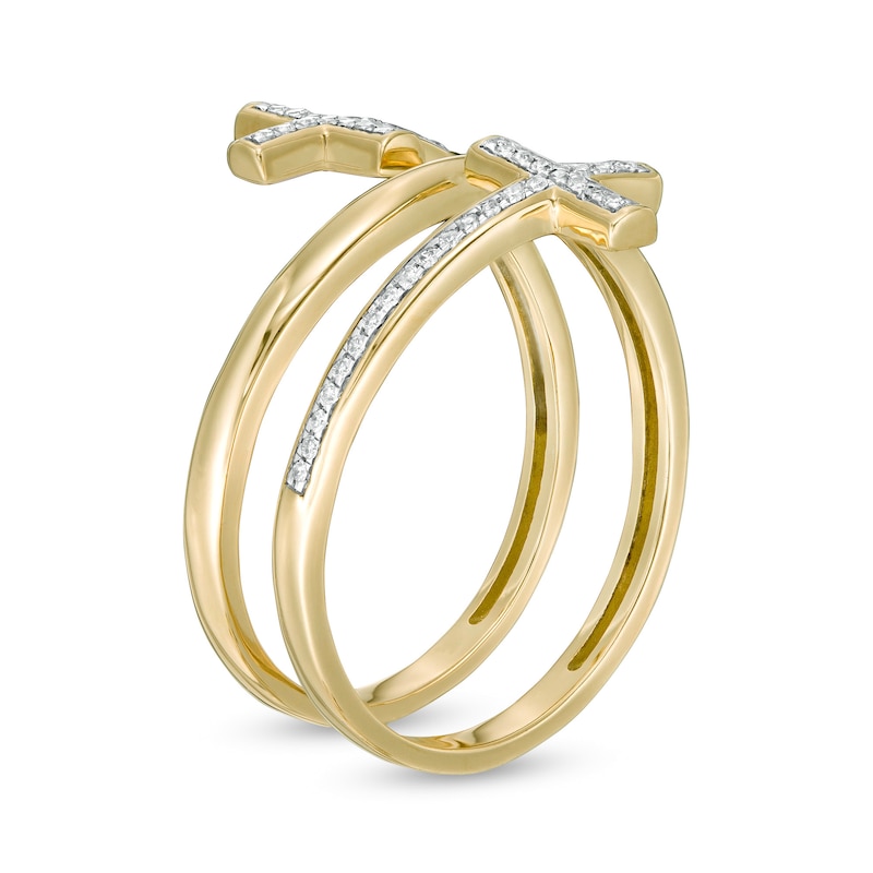 Main Image 3 of 1/10 CT. T.W. Diamond Cross Wrap Ring in 10K Gold