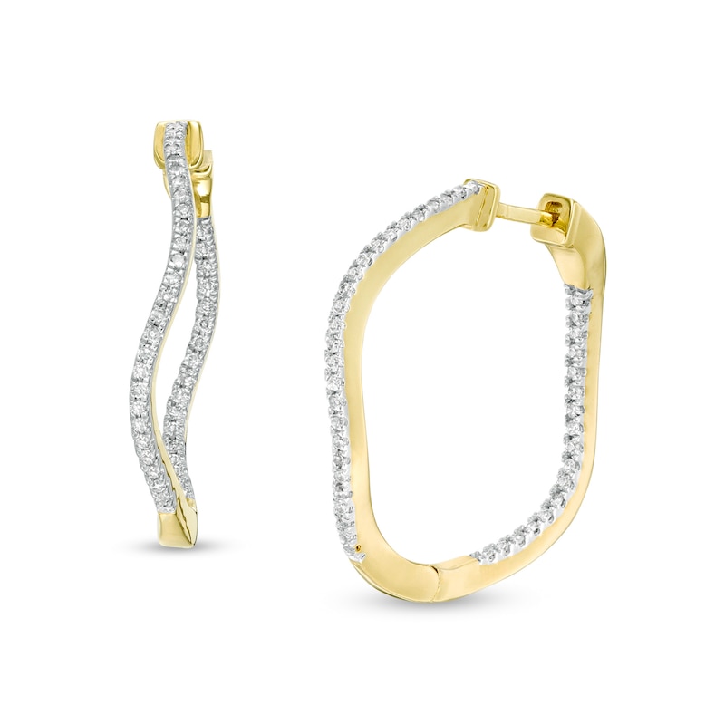 Main Image 1 of 1/4 CT. T.W. Diamond Wavy Inside-Out Hoop Earrings in 10K Gold