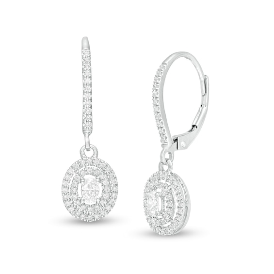 1/2 C. T.w. Oval Diamond Double Frame Drop Earrings in 10K White Gold
