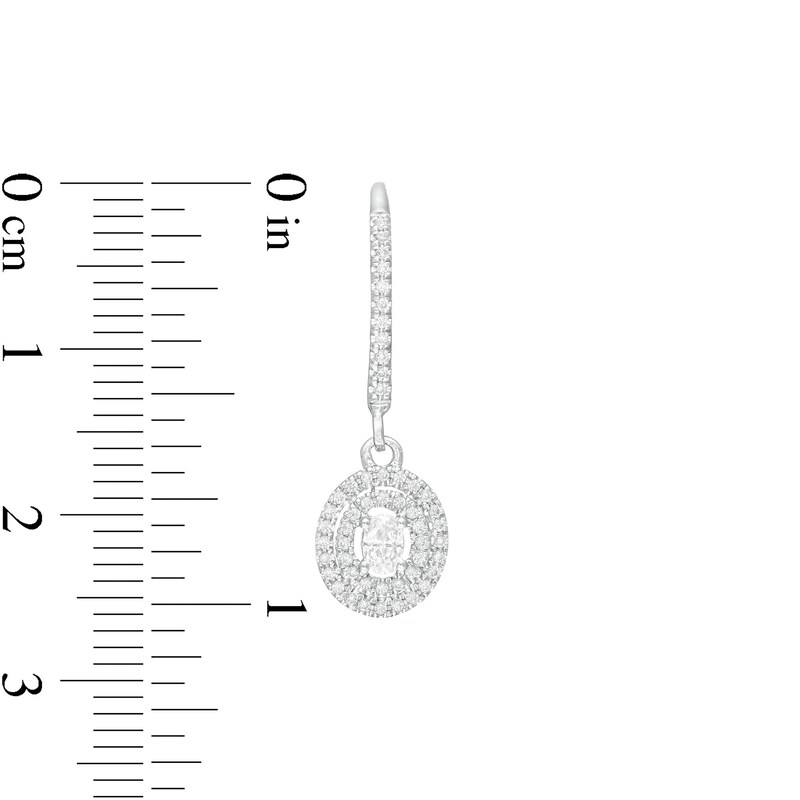 Main Image 3 of 1/2 C. T.W. Oval Diamond Double Frame Drop Earrings in 10K White Gold