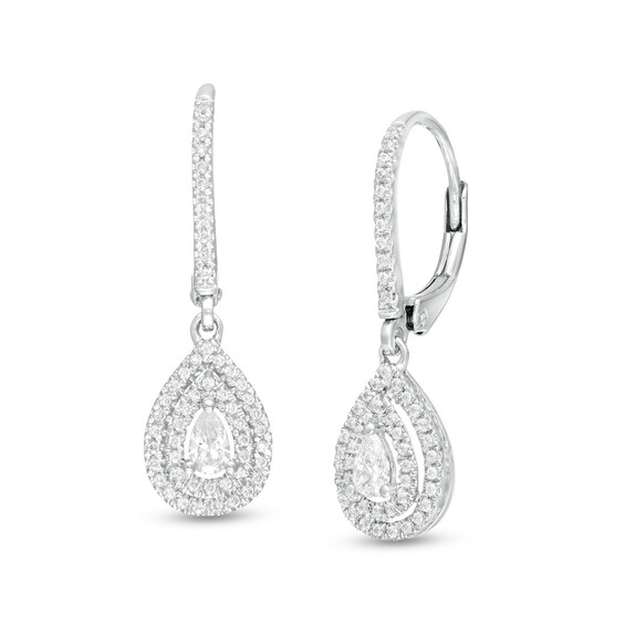 1/2 CT. T.w. Pear-Shaped Diamond Double Frame Drop Earrings in 10K White Gold