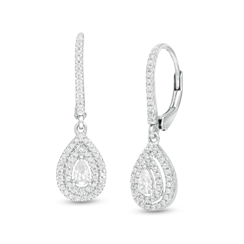 Main Image 1 of 1/2 CT. T.W. Pear-Shaped Diamond Double Frame Drop Earrings in 10K White Gold