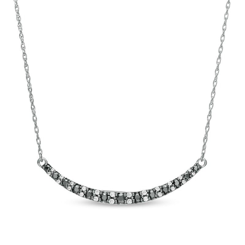 Main Image 1 of 3/8 CT. T.W. Enhanced Black and White Diamond Curved Bar Necklace in Sterling Silver