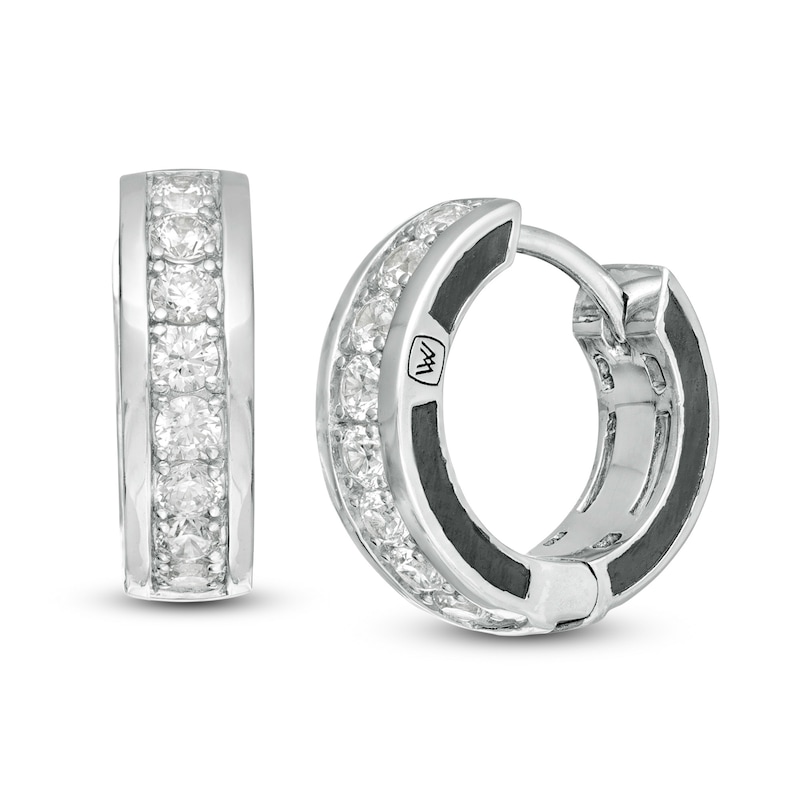 Main Image 1 of Vera Wang Men 5/8 CT. T.W. Diamond Huggie Hoop Earrings in Sterling Silver and Black Rhodium
