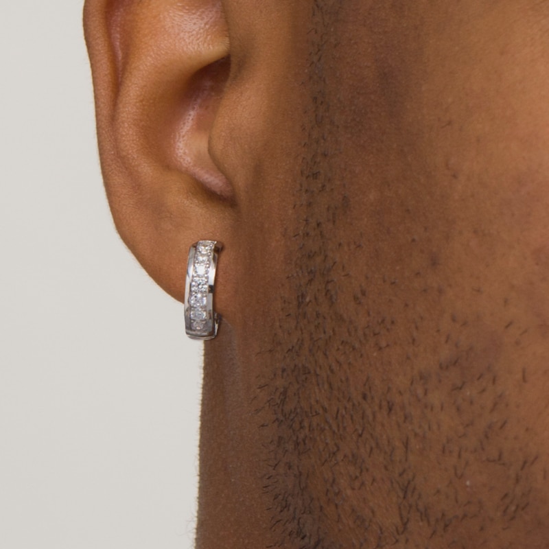 Main Image 2 of Vera Wang Men 5/8 CT. T.W. Diamond Huggie Hoop Earrings in Sterling Silver and Black Rhodium