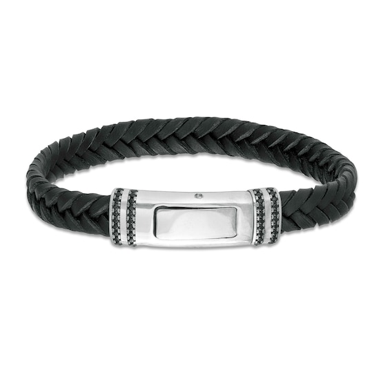 Men's Stainless Steel Braided Leather Reticulate Texture Magnetic Bracelets 8"