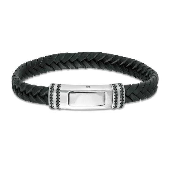 Vera Wang Men 3/8 CT. T.w. Black Diamond Black Braided Leather Bracelet with Sterling Silver Clasp - 8.5"