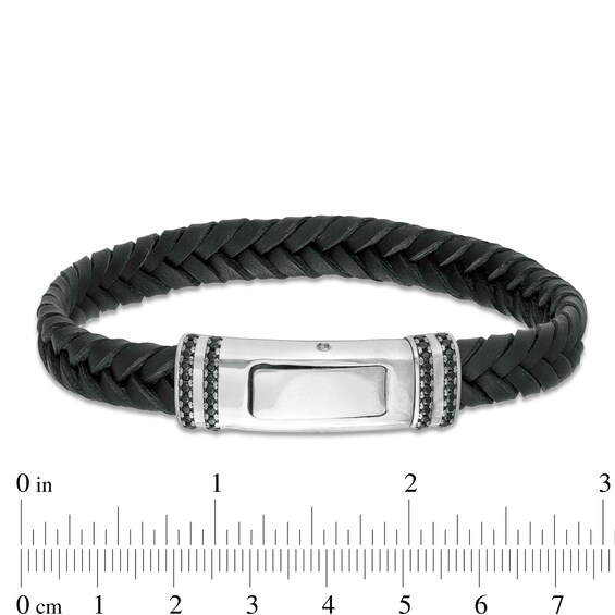 Vera Wang Men 3/8 CT. T.w. Black Diamond Black Braided Leather Bracelet with Sterling Silver Clasp - 8.5"