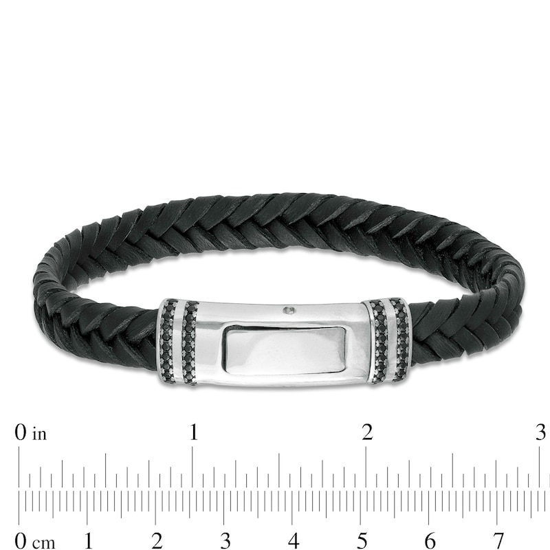 Main Image 3 of Vera Wang Men 3/8 CT. T.W. Black Diamond Black Braided Leather Bracelet with Sterling Silver Clasp - 8.5"
