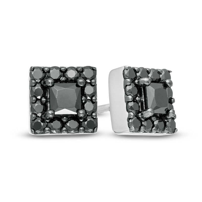 Main Image 1 of Vera Wang Men 1 CT. T.W. Square-Cut Black Diamond Frame Stud Earrings in Sterling Silver with Black Rhodium