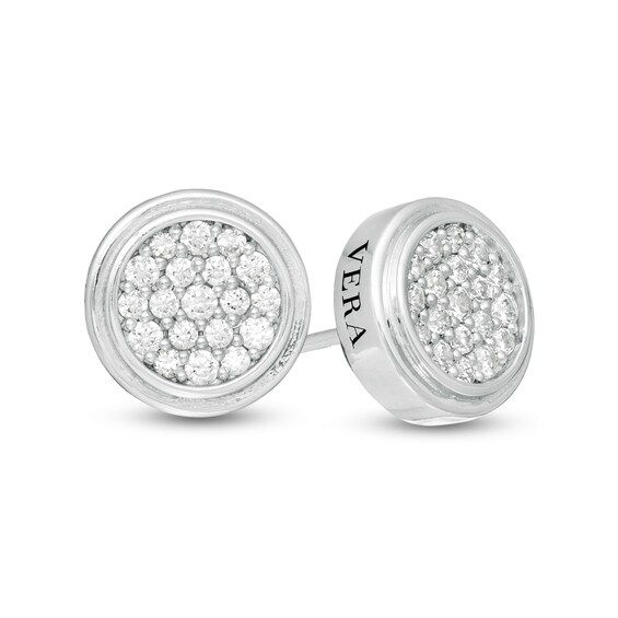 Vera Wang Men 1/2 CT. T.w. Composite Diamond Stepped Border Round Stud Earrings in Sterling Silver