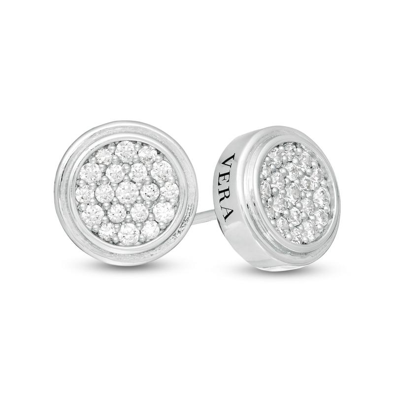 Vera Wang Men 1/2 CT. T.W. Composite Diamond Stepped Border Round Stud Earrings in Sterling Silver