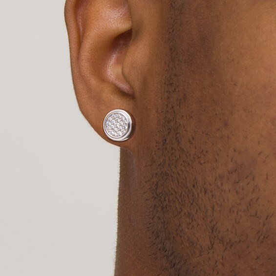 Vera Wang Men 1/2 CT. T.w. Composite Diamond Stepped Border Round Stud Earrings in Sterling Silver