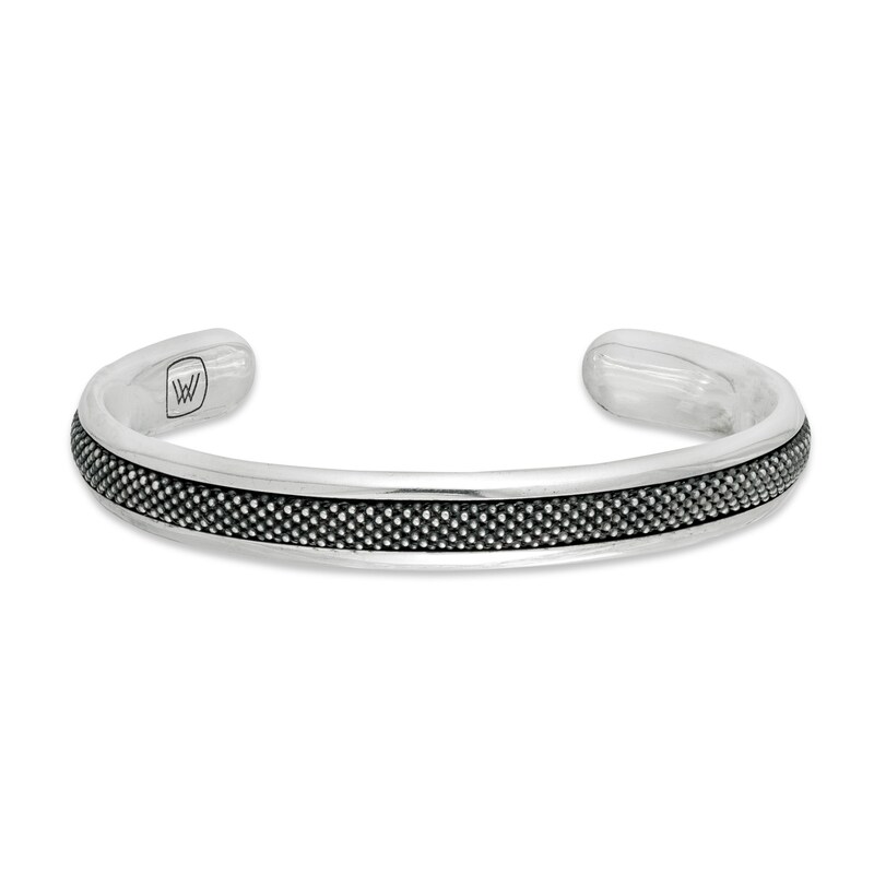 Main Image 1 of Vera Wang Men 8.0mm Oxidized Textured Cuff in Sterling Silver - 8.5"