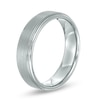 Thumbnail Image 3 of 6.0mm Brushed Inlay Stepped Edge Engravable Wedding Band in Grey Tungsten (1 Line)
