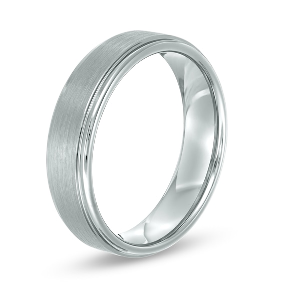 6.0mm Brushed Inlay Stepped Edge Engravable Wedding Band in Grey Tungsten (1 Line)