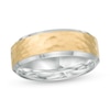 Thumbnail Image 1 of Men's 8.0mm Hammered Wedding Band in Stainless Steel with Yellow IP - Size 10