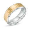 Thumbnail Image 3 of Men's 8.0mm Hammered Wedding Band in Stainless Steel with Yellow IP - Size 10