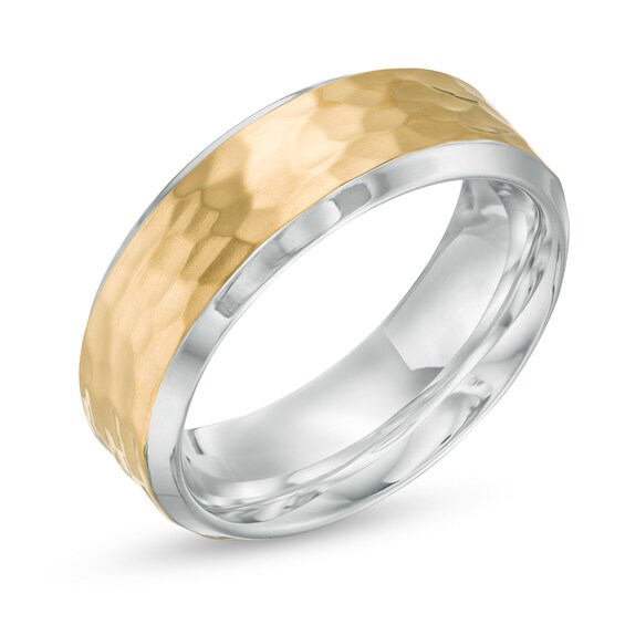 8.0mm Hammered Wedding Band in Stainless Steel with Yellow IP - Size 10