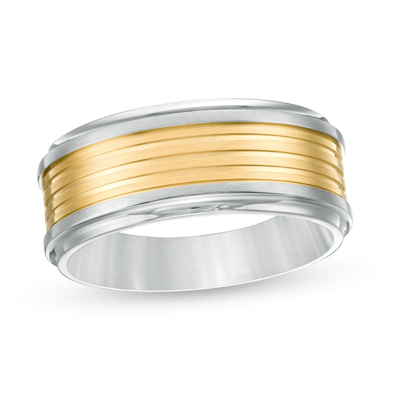Main Image 1 of 9.0mm Grooved Wedding Band in Stainless Steel with Yellow IP - Size 10