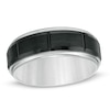 Thumbnail Image 1 of 8.0mm Brick Pattern Wedding Band in Stainless Steel and Black IP - Size 10