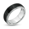 Thumbnail Image 2 of Men's 8.0mm Brick Pattern Wedding Band in Stainless Steel and Black IP - Size 10