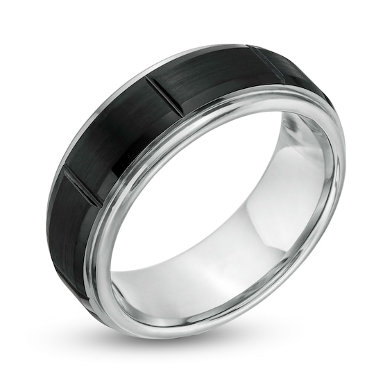 8.0mm Brick Pattern Wedding Band in Stainless Steel and Black IP - Size 10