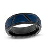 Thumbnail Image 1 of 8.0mm Geometric Pattern Wedding Band in Black and Blue IP Tantalum - Size 10