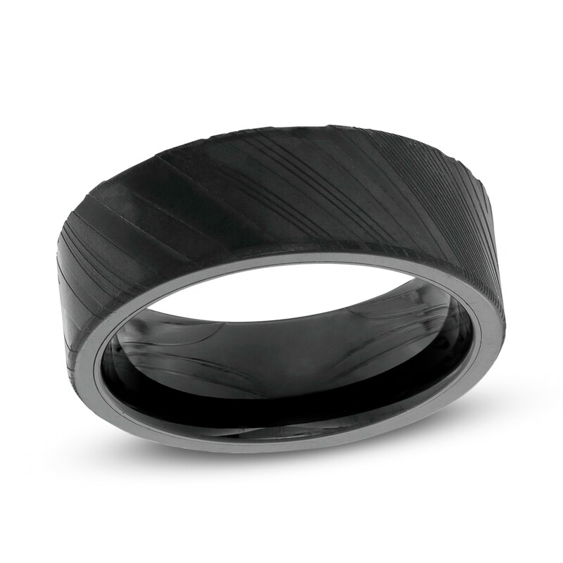 Main Image 1 of Men's 8.0mm Wood Grain Textured Wedding Band in Black IP Tantalum - Size 10