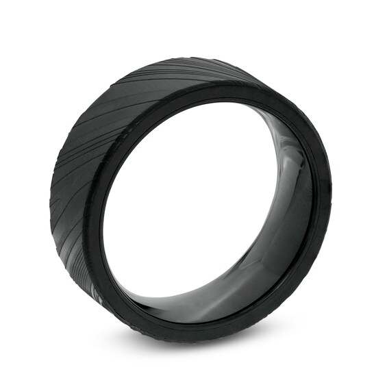 8.0mm Wood Grain Textured Wedding Band in Black IP Tantalum - Size 10