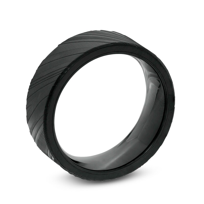 Main Image 3 of Men's 8.0mm Wood Grain Textured Wedding Band in Black IP Tantalum - Size 10