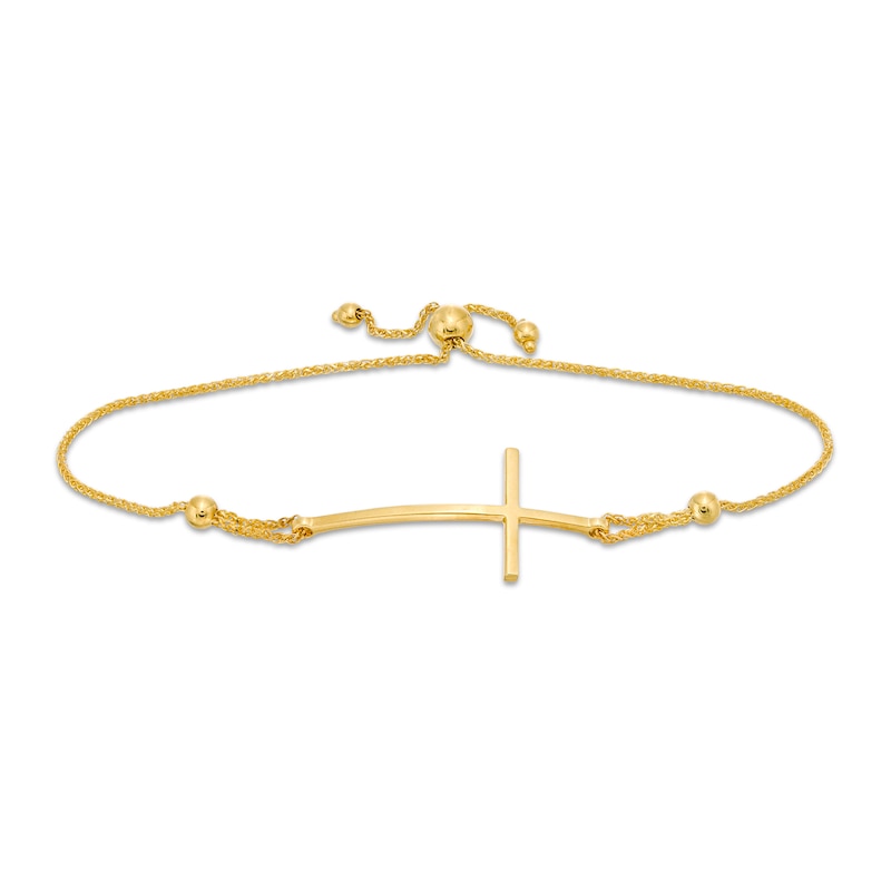 Main Image 1 of Curved Sideways Cross Bolo Bracelet in 10K Gold - 9.25"