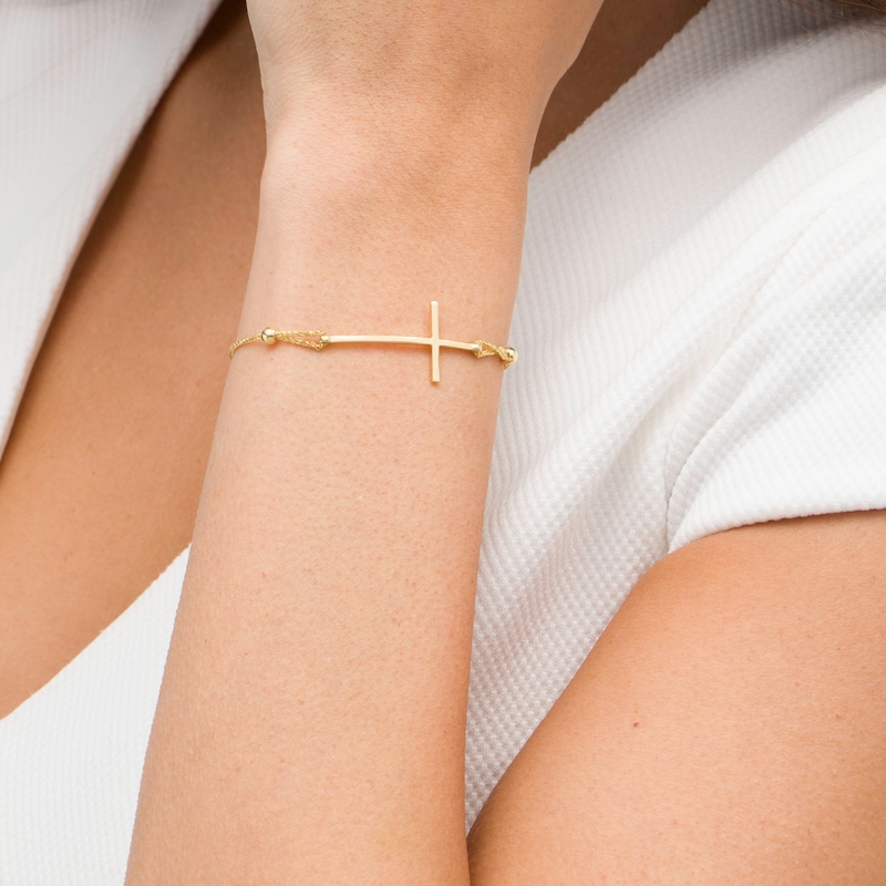 Main Image 2 of Curved Sideways Cross Bolo Bracelet in 10K Gold - 9.25"