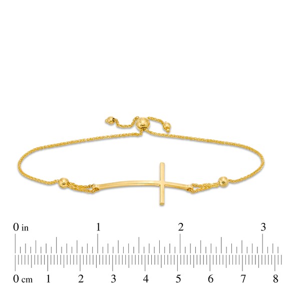 Curved Sideways Cross Bolo Bracelet in 10K Gold - 9.25"