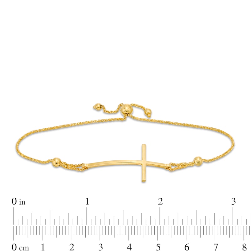 Main Image 3 of Curved Sideways Cross Bolo Bracelet in 10K Gold - 9.25"