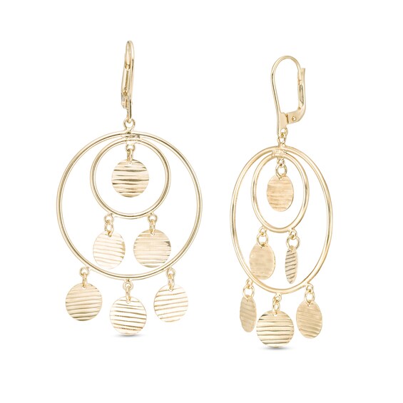 Diamond-Cut Chandelier Disc Drop Earrings in 10K Gold