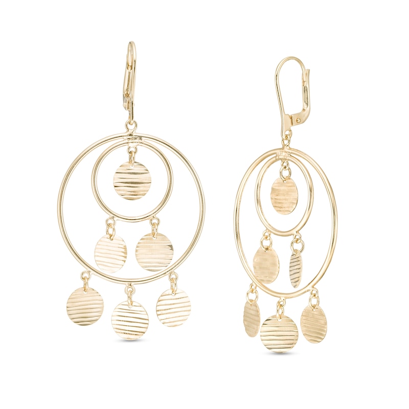 Main Image 1 of Diamond-Cut Chandelier Disc Drop Earrings in 10K Gold