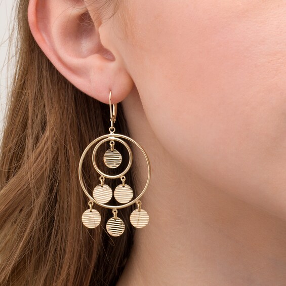 Diamond-Cut Chandelier Disc Drop Earrings in 10K Gold
