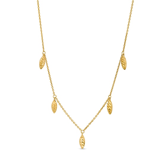 Adjustable Leaf Drop Station Choker Necklace in 10K Gold - 16"