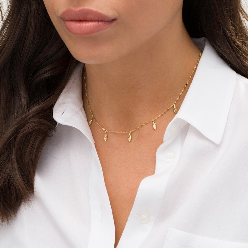 Main Image 2 of Adjustable Leaf Drop Station Choker Necklace in 10K Gold - 16"