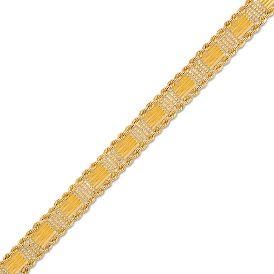 Bead and Multi-Row Bar Station Rope Chain Fashion Bracelet in 10K Gold - 7.5"