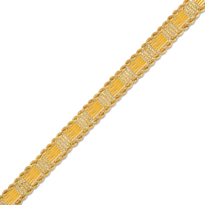 Main Image 1 of Bead and Multi-Row Bar Station Rope Chain Fashion Bracelet in 10K Gold - 7.5"