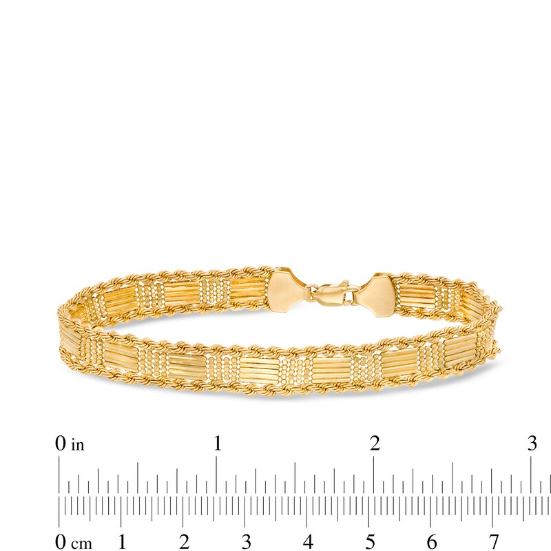 Main Image 3 of Bead and Multi-Row Bar Station Rope Chain Fashion Bracelet in 10K Gold - 7.5"