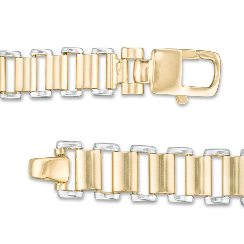 Main Image 3 of Made in Italy Lab-Created Onyx Sideways Cross Link Bracelet in 10K Gold - 8.5"