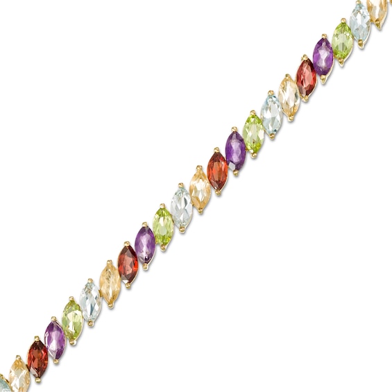 Tilted Marquise Multi-Gemstone Bracelet in Sterling Silver with 18K Gold Plate - 7.25"