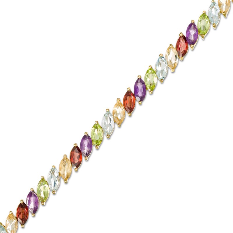 Main Image 1 of Tilted Marquise Multi-Gemstone Bracelet in Sterling Silver with 18K Gold Plate - 7.25"